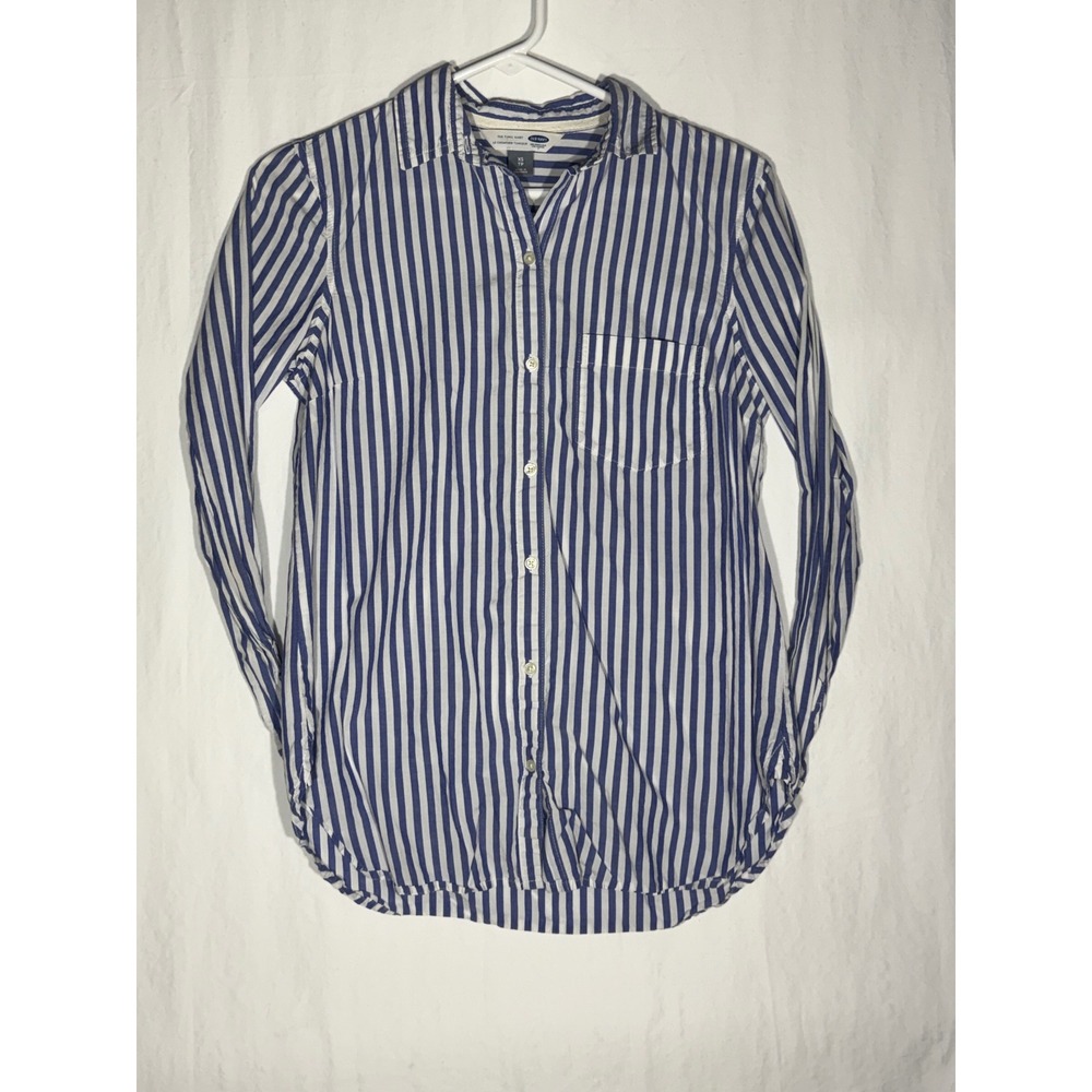 Old Navy Womens Blue White Striped Long Sleeve Button Down Tunic Shirt XS